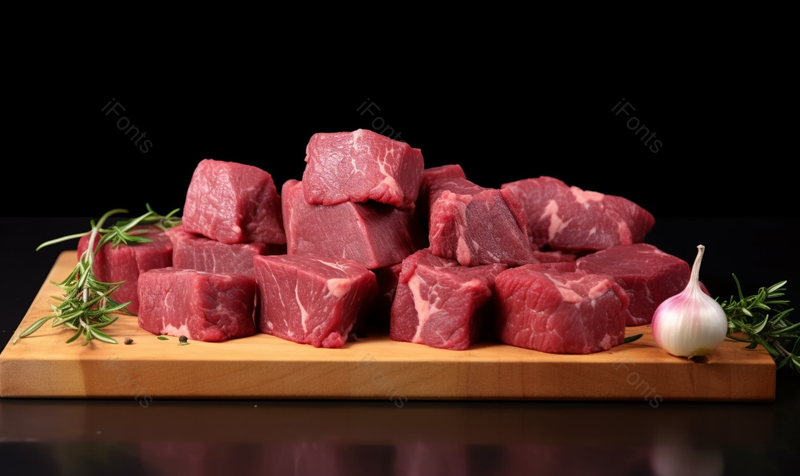 黑色背景牛肉猪肉肉类在砧板上洋葱实拍图,高清,摄影图,摄影图片,图片大全,摄影图免费下载